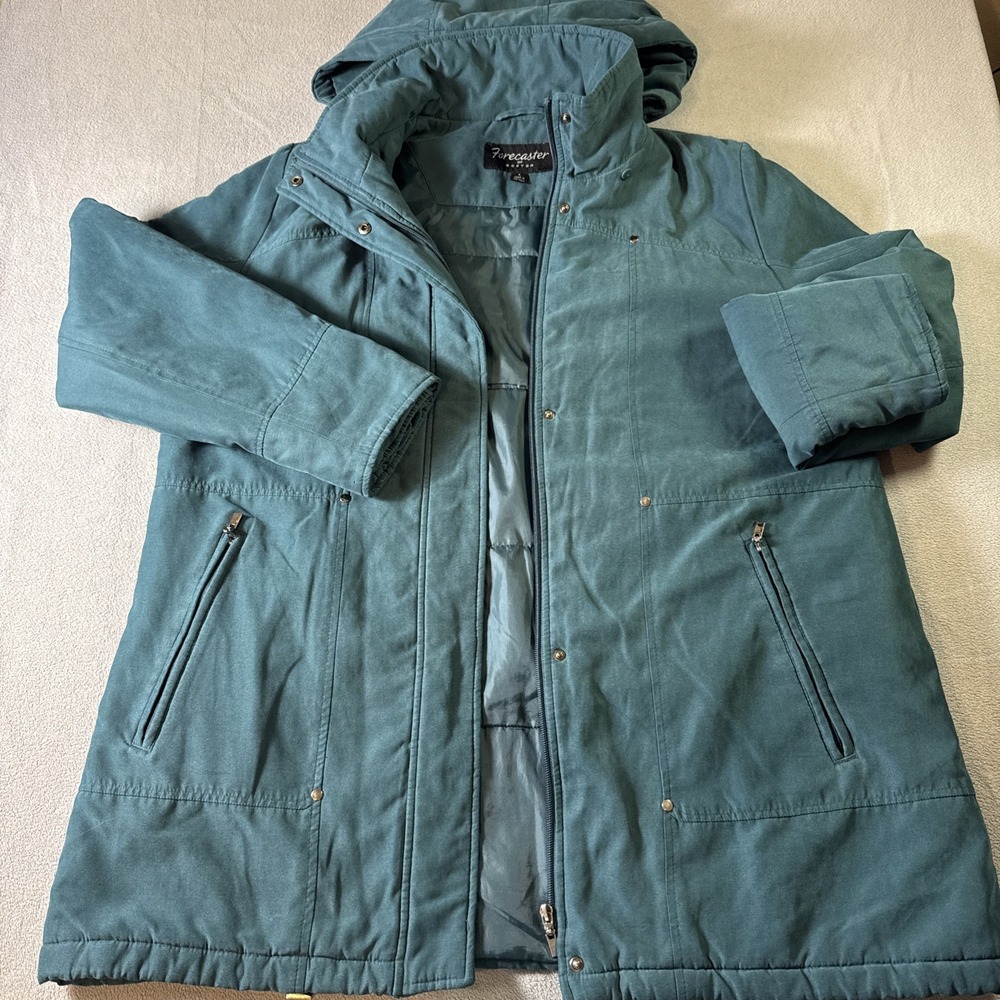 WOMENS FORECASTER BOSTON GREEN JACKET  REMOVEABLE HOOD, FULL ZIP COAT L (flaw)